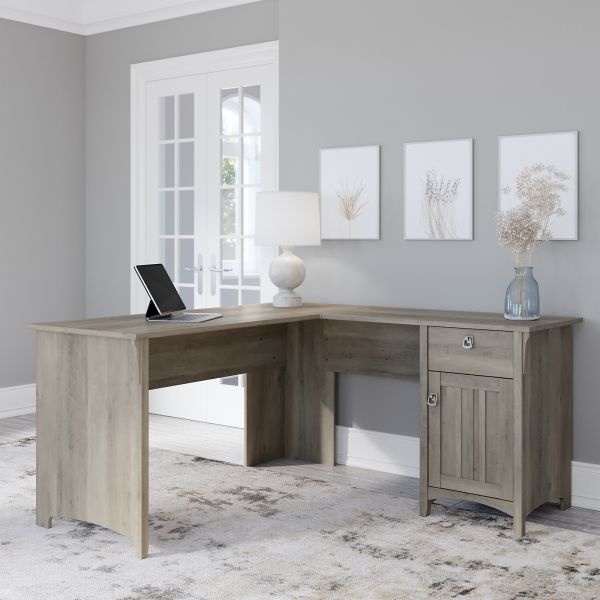 Bush Furniture Salinas 60W L Shaped Desk With Storage In Driftwood Gray