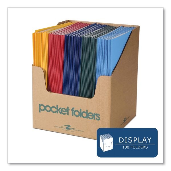 Roaring Spring Pocket Folder, 0.5" Capacity, 11 X 8.5, Assorted Colors, 100/Carton