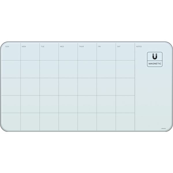 U Brands Magnetic Cubicle Glass Dry Erase Calendar Board, 23 X 12 Inches, White Frosted Surface, Frameless