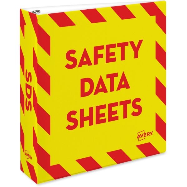 Avery Safety Data Sheet Heavy-Duty Non-View Preprinted Binder, 2" Cap, Yellow/Red