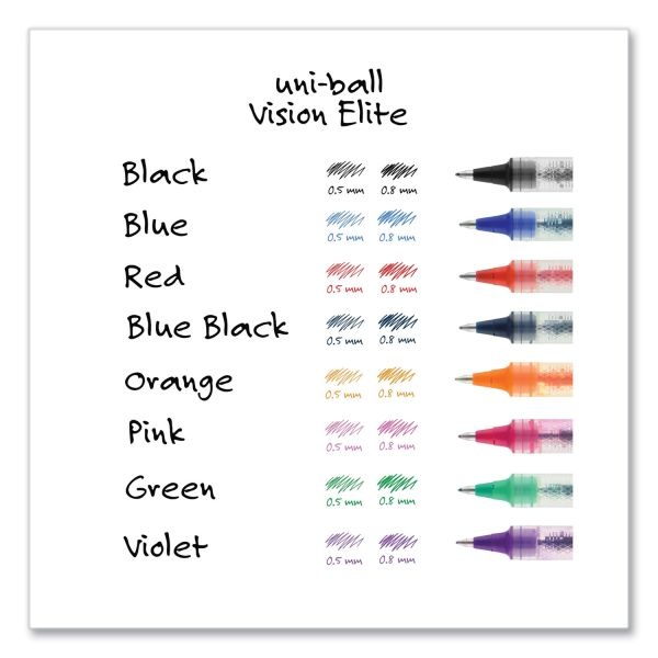 Uniball Vision Elite Hybrid Gel Pen, Stick, Fine 0.5 Mm, Assorted Ink And Barrel Colors
