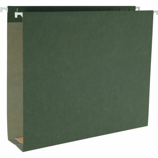 Business Source Box Bottom Hanging Folders, Legal Size, 1/5 Tab Cut, 2" Expansion, Standard Green, Box Of 25 Folders