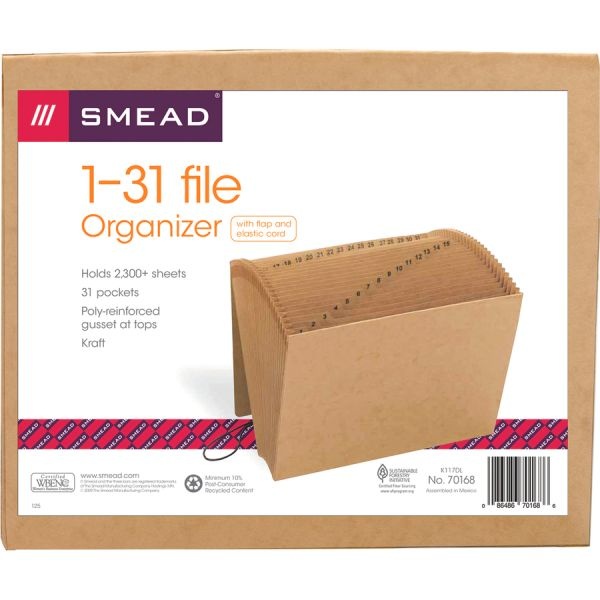 Smead Kraft Expanding File With Flap, 1-31, Letter Size (8 1/2" X 11"), Brown