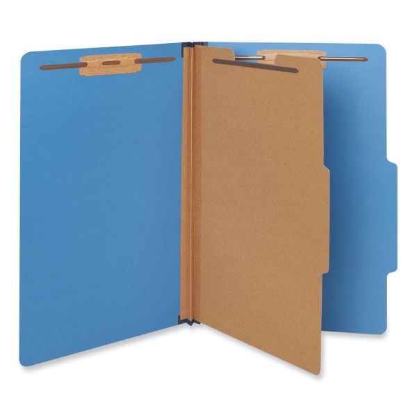 Universal Bright Colored Pressboard Classification Folders, 2" Expansion, 1 Divider, 4 Fasteners, Legal Size, Cobalt Blue, 10/Box