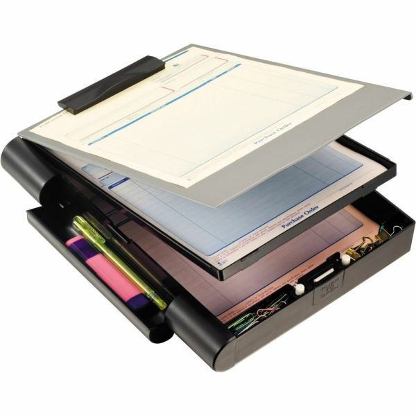 Oic Plastic Form Holder Double Storage Clipboard Box, Black/Gray