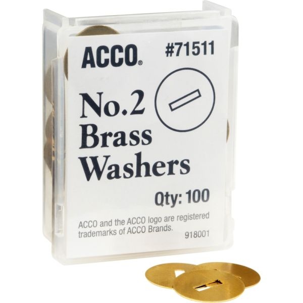 Acco Brass Washers, For Fastener Size Nos. 5-9, Box Of 100
