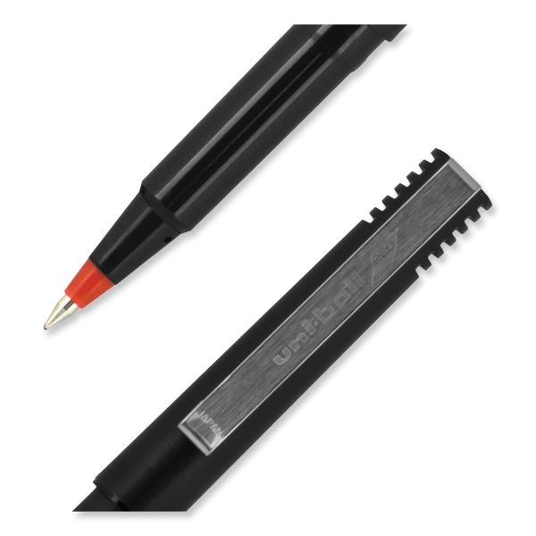 Uniball Roller Ball Pen, Stick, Extra-Fine 0.5 Mm, Red Ink, Black/Red Barrel, Dozen