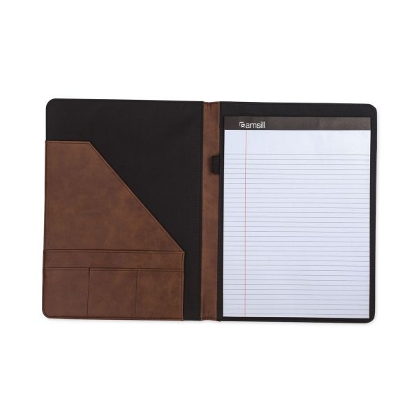 Samsill Two-Tone Padfolio With Spine Accent, 10 3/5W X 14 1/4H, Polyurethane, Tan/Brown