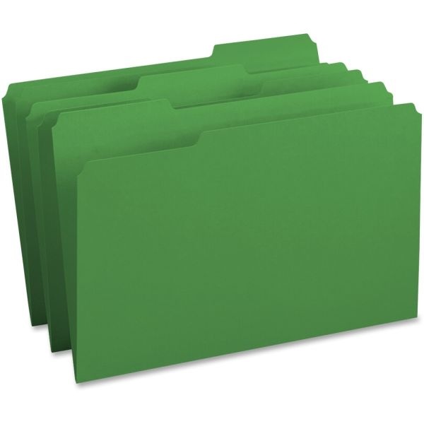 Business Source 1/3 Tab Cut Legal Top Tab File Folders - 8 1/2" X 14" - Assorted Tab Position - Stock - Green - 100 / Box