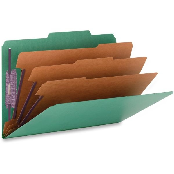 Smead Classification Folders, Top-Tab With Safeshield Coated Fasteners, 3 Dividers, 3" Expansion, Legal Size, 50% Recycled, Green, Box Of 10