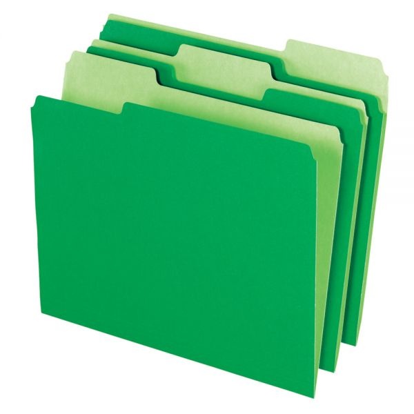 2-Tone File Folders, 1/3 Cut, Letter Size, Bright Green, Box Of 100