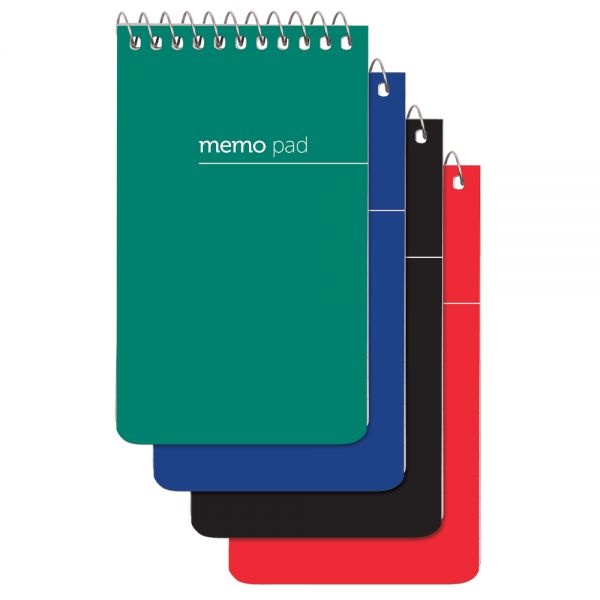 Wirebound Top-Opening Memo Books, 3" X 5", 1 Hole-Punched, College Ruled, 60 Sheets, Assorted Colors (No Color Choice), Pack Of 12