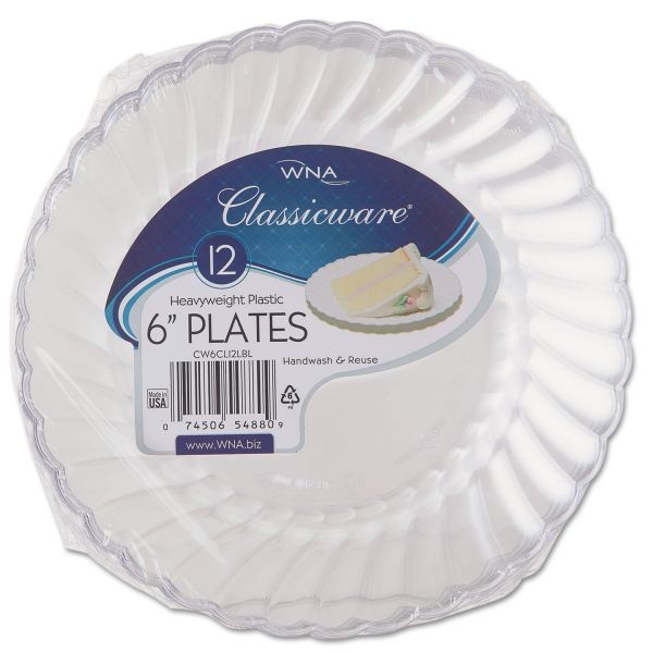 Wna Classicware Plastic Plates, 6" Dia, Clear, 12/Pack, 15 Packs/Carton