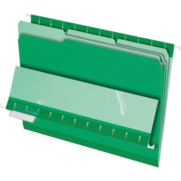 Pendaflex Interior File Folders, 1/3-Cut Tabs: Assorted, Letter Size, Bright Green, 100/Box