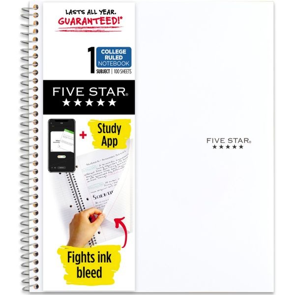 Mead Five Star Wirebound Notebook, 1 Subject, College Ruled, 11" X 8 1/2" , White