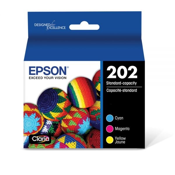 Epson 202 Claria Cyan, Magenta, Yellow Ink Cartridges, Pack Of 3, T202520-s