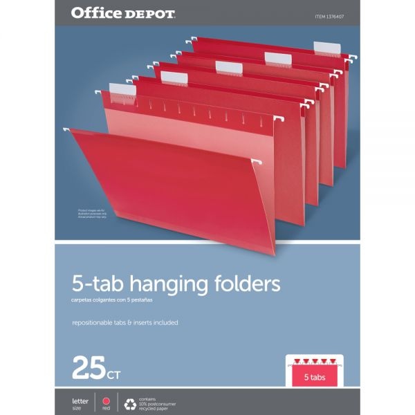 Hanging Folders, Letter Size, Red, Box Of 25