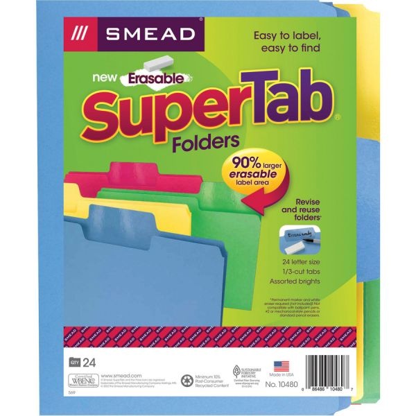 Smead Supertab 1/3 Tab Cut Letter Recycled Top Tab File Folder