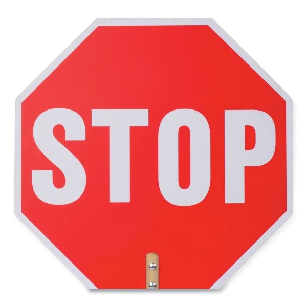 Tatco Handheld Stop Sign - 1 Each - Stop Print/Message - 18" Width X 18" Height X 0.2" Depth - White Print/Message Color - Double Sided - Weather Proof, Long Lasting, Lightweight, Comfortable Grip - Wood - Red
