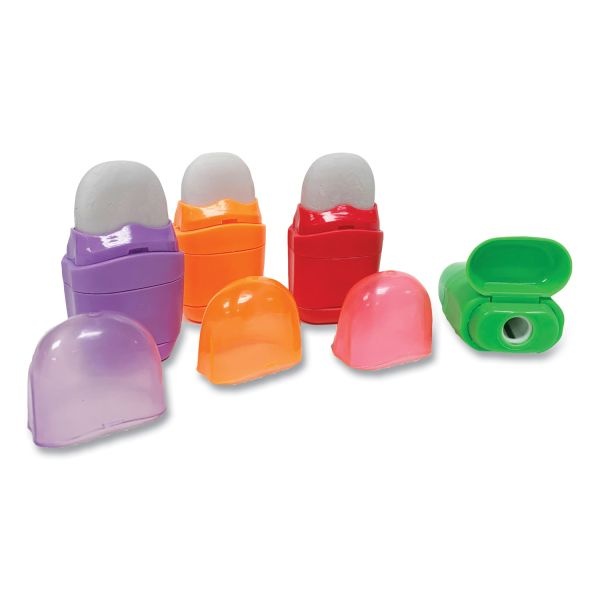 Charles Leonard One-Hole Pencil Sharpener/Eraser Combo, 1" X 0.75", Randomly Assorted Colors