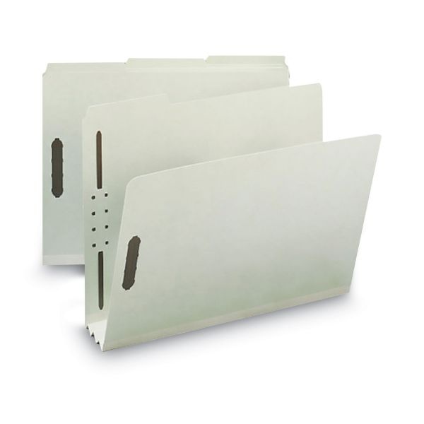 Smead Recycled Pressboard Fastener Folders, 3" Expansion, 2 Fasteners, Letter Size, Gray-Green Exterior, 25/Box