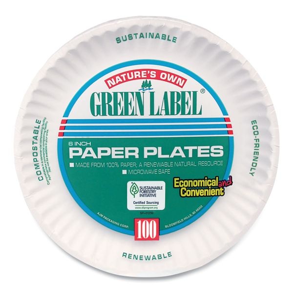 Ajm Packaging Corporation White Paper Plates, 6" Dia, 100/Pack, 10 Packs/Carton