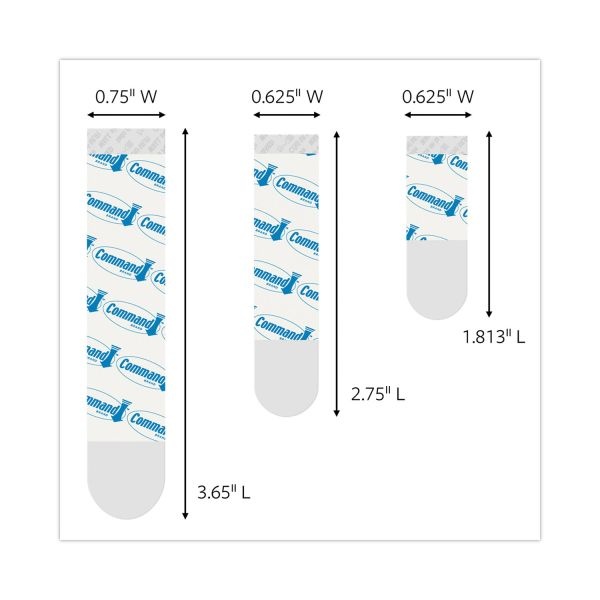 Command Assorted Refill Strips, Removable, (8) Small 0.75 X 1.75, (4) Medium 0.75 X 2.75, (4) Large 0.75 X 3.75, White, 16/Pack