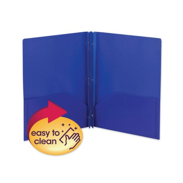 Smead Poly Two-Pocket Folder W/Fasteners, 100-Sheet Capacity, Blue, 25/Box