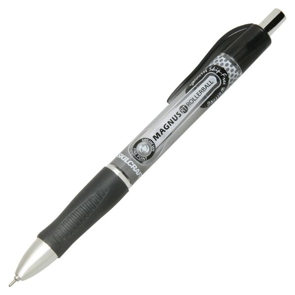 Skilcraft Magnus Retractable Rollerball Pens, Needle Point, 0.5 Mm, Black Barrel, Black Ink, Pack Of 12