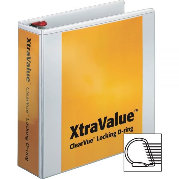 Cardinal Xtravalue 3" 3-Ring View Binder, Letter Size, D-Ring, White