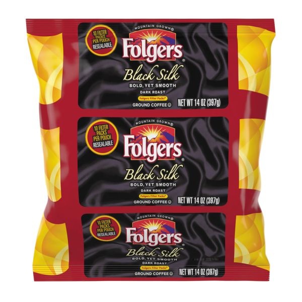 Folgers Coffee Filter Packs, Black Silk, Dark Roast, Pack Makes 6 Cups, 40Packs/Carton