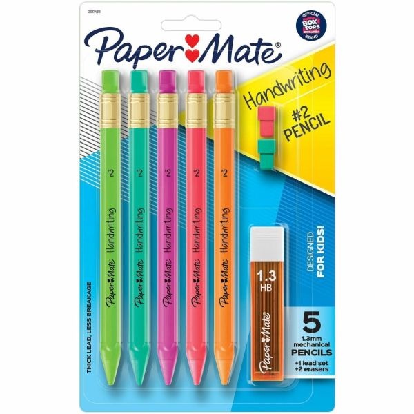 Paper Mate Handwriting Mechanical Pencil Set, #2 Lead, 1.3 Mm, Assorted Colors, Pack Of 5 Pencils