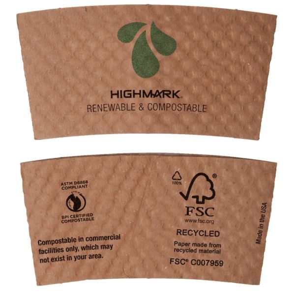 Highmark Eco Breakroom Hot Cup Sleeves, 100% Recycled, Kraft, Box Of 1,300