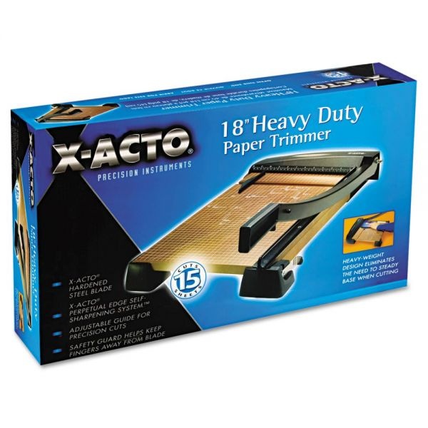 X-Acto Heavy-Duty Wood Base Guillotine Trimmer, 15 Sheets, 18" Cut Length, 12 X 18