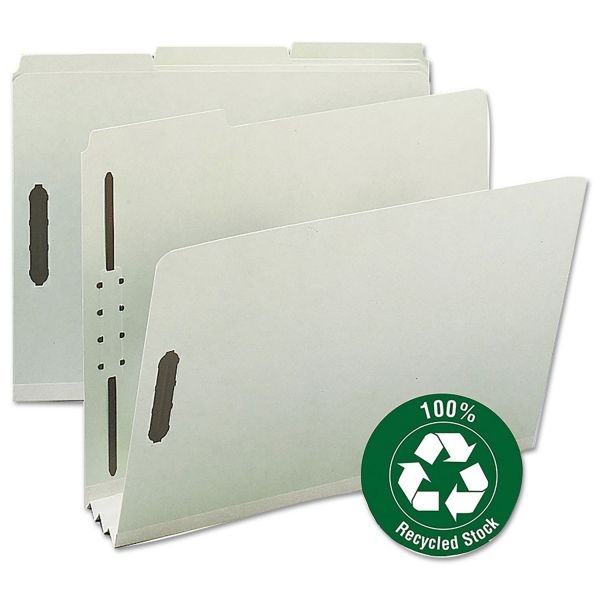 Smead Recycled Pressboard Fastener Folders, 3" Expansion, 2 Fasteners, Letter Size, Gray-Green Exterior, 25/Box