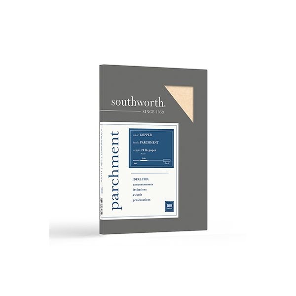 Southworth Parchment Specialty Paper, 24 Lb Bond Weight, 8.5 X 11, Copper, 100/Pack
