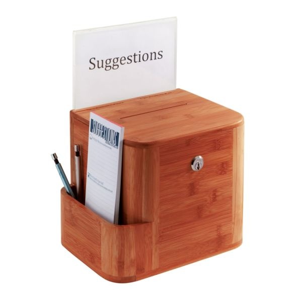 Safco Bamboo Suggestion Storage Box, 14" X 10" X 8", Cherry
