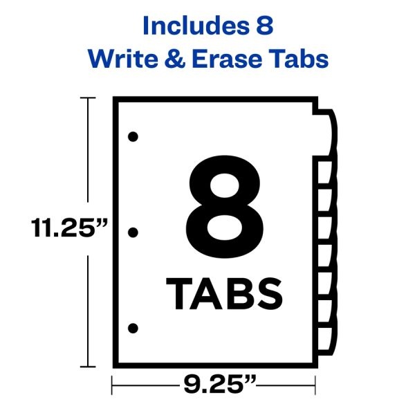 Avery Write & Erase 8-Tab Plastic Dividers, Pockets, Brights (16103)