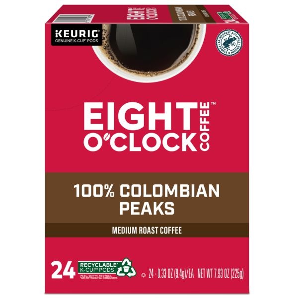 Eight O'clock Colombian Peaks Coffee K-Cups, Medium Roast, 24/Box