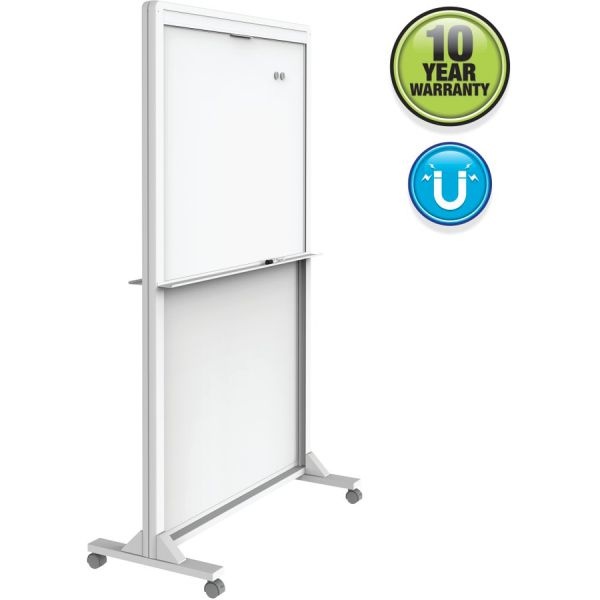 Quartet Motion Magnetic Dual Track Mobile Dry-Erase Whiteboard Easel, 34" 40 1/2", Aluminum Frame With Silver Finish