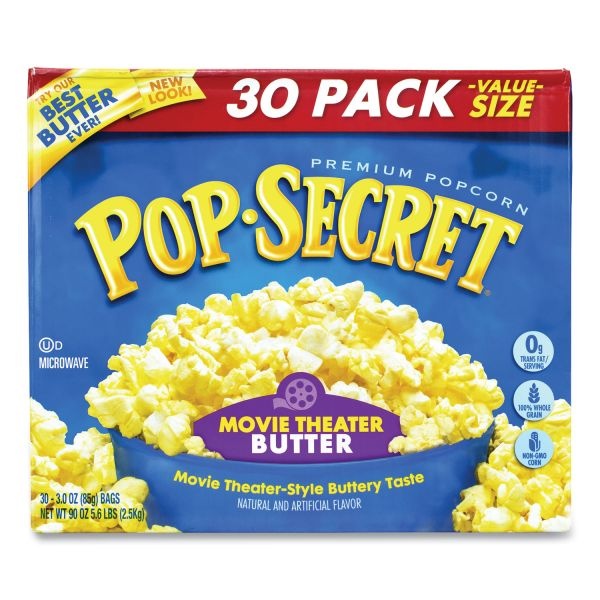 Pop Secret Microwave Popcorn, Movie Theater Butter, 3 Oz Bags, 30/Carton
