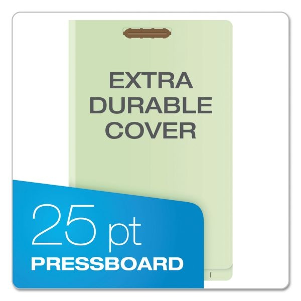Pendaflex End Tab Classification Folders, 2" Expansion, 1 Divider, 4 Fasteners, Legal Size, Pale Green Exterior, 10/Box