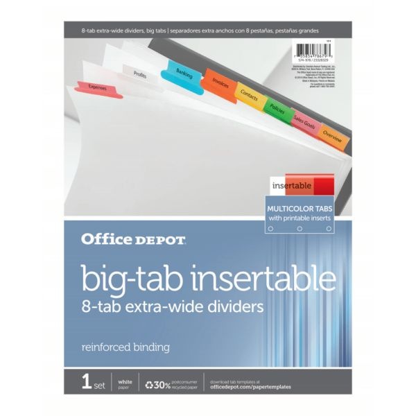 Insertable Extra-Wide Dividers With Big Tabs, Assorted Colors, 8-Tab