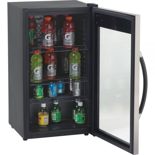 Avanti 3.0 Cu Ft Showcase Beverage Cooler Refrigerator, Black/Stainless Steel