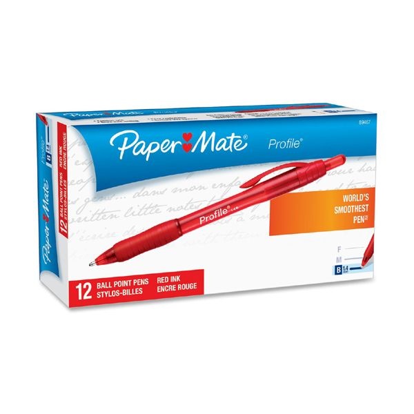 Paper Mate Profile Ballpoint Pen, Retractable, Bold 1.4 Mm, Red Ink, Red Barrel, Dozen