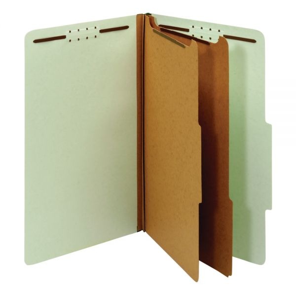 Pressboard Classification Folders With Fasteners, Legal Size, 100% Recycled, Light Green, Pack Of 10 Folders