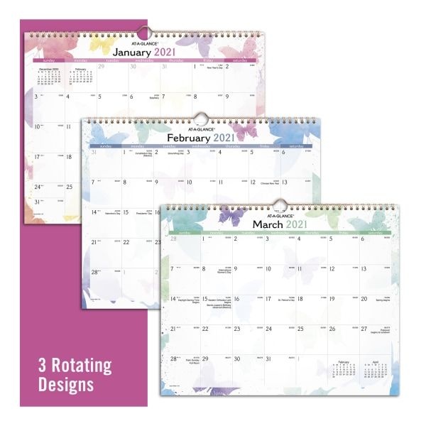 At-A-Glance Watercolors Monthly Wall Calendar, 2023 Calendar