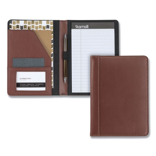 Samsill Contrast Stitch Leather Padfolio, 6.25W X 8.75H, Open Style, Brown