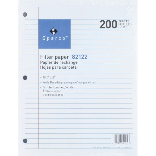 Sparco Standard Filler Paper, 8" X 10 1/2", 16 Lb, White, Ream Of 200 Sheets