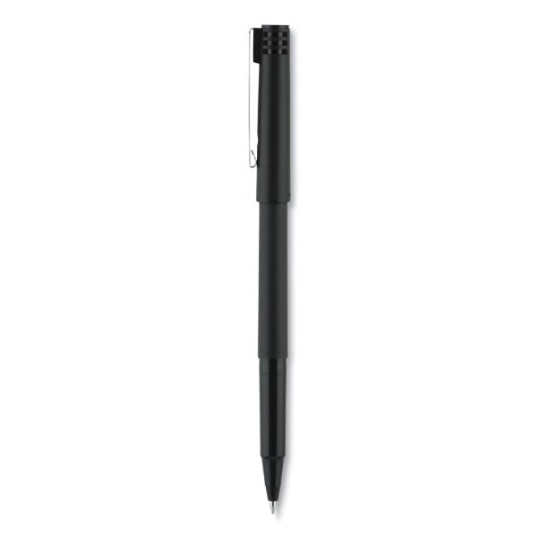 Uniball Roller Ball Pen, Stick, Fine 0.7 Mm, Black Ink, Black Barrel, Dozen
